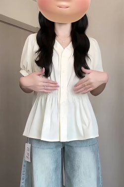 Plus-Size V-Neck Short-Sleeve Summer Top - Flattering Waist-Cinching Design for Curvy Figures, Versatile and Stylish for Any Occasion