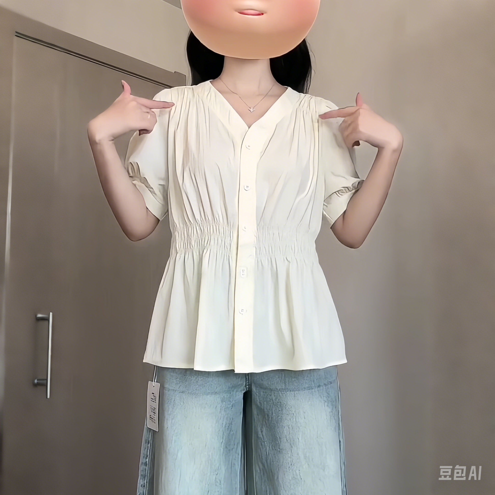 Plus-Size V-Neck Short-Sleeve Summer Top - Flattering Waist-Cinching Design for Curvy Figures, Versatile and Stylish for Any Occasion Plus-Size V-Neck Short-Sleeve Summer Top - Flattering Waist-Cinching Design for Curvy Figures, Versatile and Stylish for Any Occasion