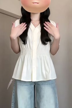 Plus-Size V-Neck Short-Sleeve Summer Top - Flattering Waist-Cinching Design for Curvy Figures, Versatile and Stylish for Any Occasion