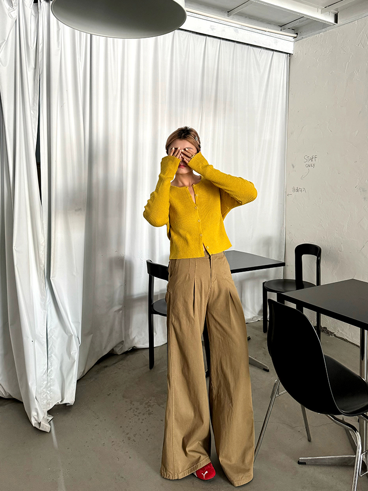 Plus Size Vintage American High Waist Wide Leg Jeans for Women, Autumn Winter Leaf Yellow Flared Workwear Pants Plus Size Vintage American High Waist Wide Leg Jeans for Women, Autumn Winter Leaf Yellow Flared Workwear Pants