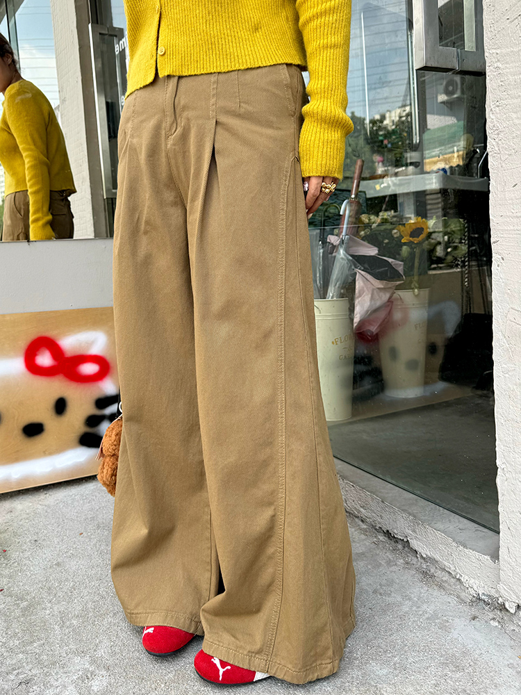 Plus Size Vintage American High Waist Wide Leg Jeans for Women, Autumn Winter Leaf Yellow Flared Workwear Pants Plus Size Vintage American High Waist Wide Leg Jeans for Women, Autumn Winter Leaf Yellow Flared Workwear Pants