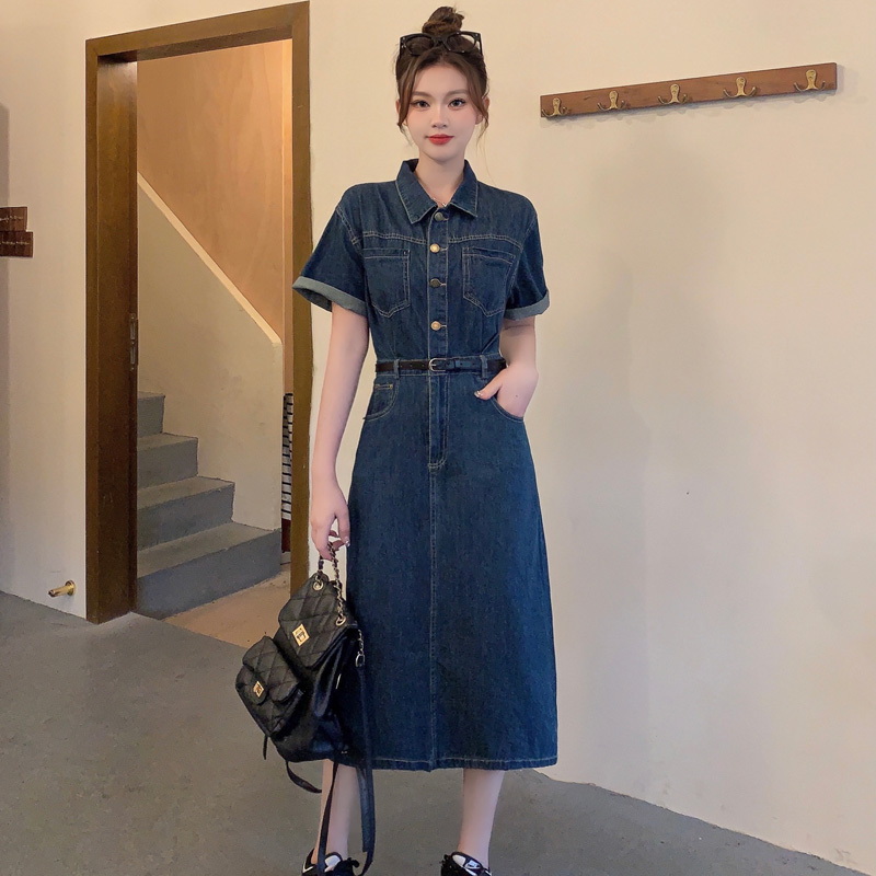 Plus-Size Vintage Denim Dress for Women, Summer A-Line Skirt, Flattering Fit, Chic Hong Kong Style, Perfect for Curvy Figures Plus-Size Vintage Denim Dress for Women, Summer A-Line Skirt, Flattering Fit, Chic Hong Kong Style, Perfect for Curvy Figures