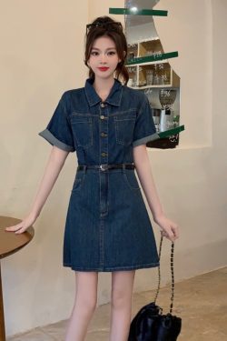 Plus-Size Vintage Denim Dress for Women, Summer A-Line Skirt, Flattering Fit, Chic Hong Kong Style, Perfect for Curvy Figures