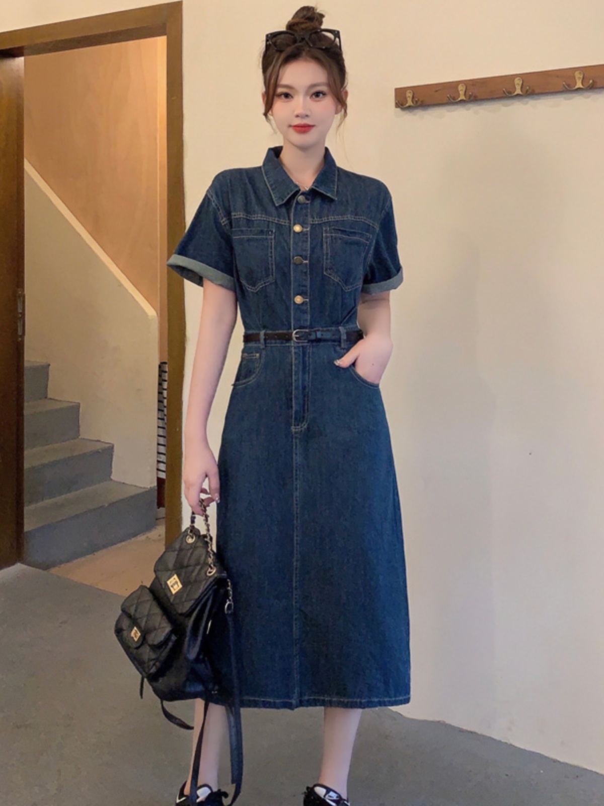 Plus-Size Vintage Denim Dress for Women, Summer A-Line Skirt, Flattering Fit, Chic Hong Kong Style, Perfect for Curvy Figures Plus-Size Vintage Denim Dress for Women, Summer A-Line Skirt, Flattering Fit, Chic Hong Kong Style, Perfect for Curvy Figures