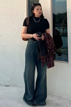 Plus Size Vintage French Style Slimming Black Half-High Neck Short Sleeve Top - Trendy Summer T-Shirt for Women