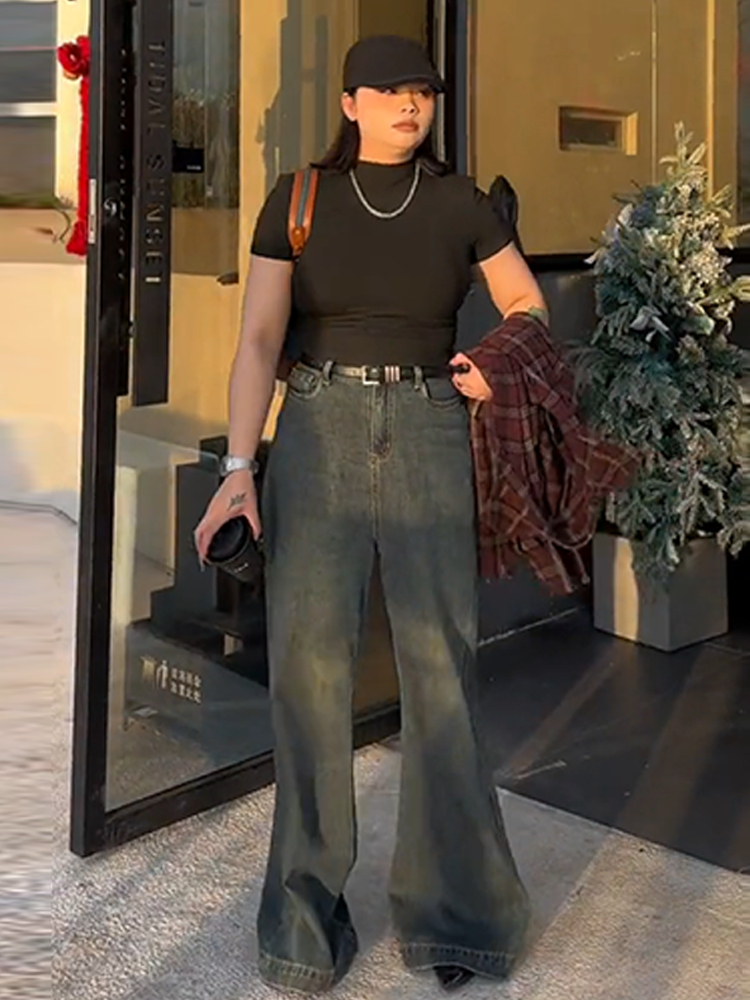 Plus Size Vintage French Style Slimming Black Half-High Neck Short Sleeve Top - Trendy Summer T-Shirt for Women Plus Size Vintage French Style Slimming Black Half-High Neck Short Sleeve Top - Trendy Summer T-Shirt for Women