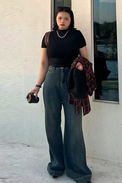 Plus Size Vintage French Style Slimming Black Half-High Neck Short Sleeve Top - Trendy Summer T-Shirt for Women