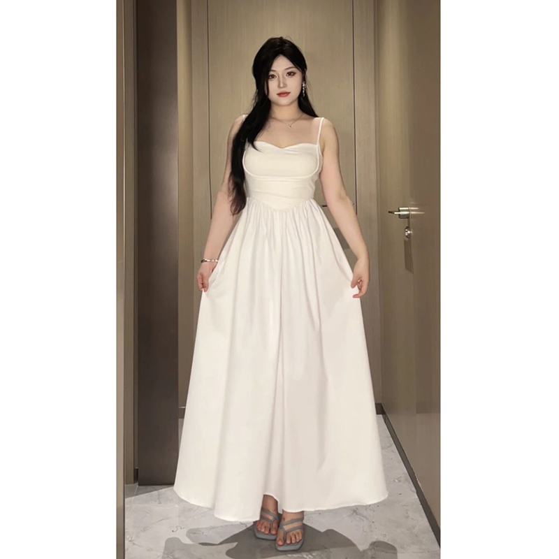 Plus-Size White Camisole Dress for Curvy Figures - French Style, Waist-Cinching, Flattering Sleeveless Summer Dress Plus-Size White Camisole Dress for Curvy Figures - French Style, Waist-Cinching, Flattering Sleeveless Summer Dress