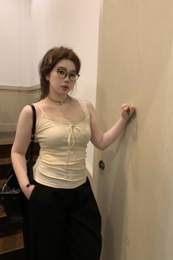 Plus Size White Lace Edge Layered Camisole Tank Top - Slightly Chubby Inner Layer, Perfect for Y2K and Korean Style Outfits