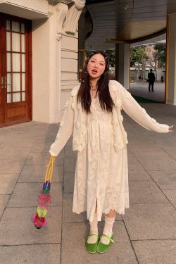 Plus Size White Lace Pocket Camisole Dress for Women - Spring Summer 2025 Long Dress for Curvy Figures, Y2K Style