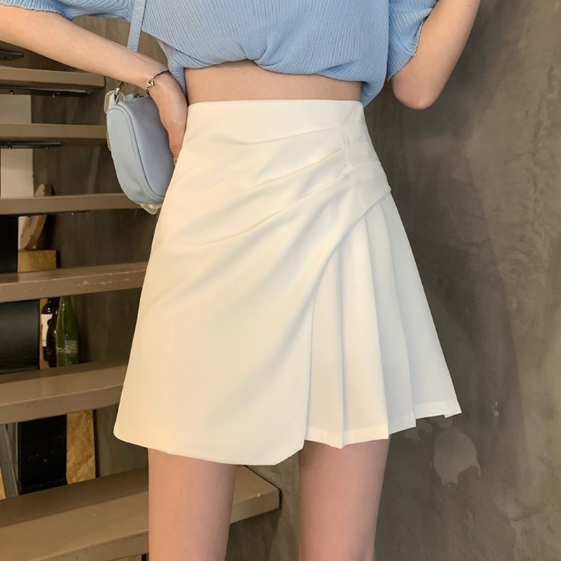 Plus Size White Pleated Mini Skirt for Women, Summer Irregular High Waist A-Line Bodycon in Slimming Wrinkled Style Plus Size White Pleated Mini Skirt for Women, Summer Irregular High Waist A-Line Bodycon in Slimming Wrinkled Style