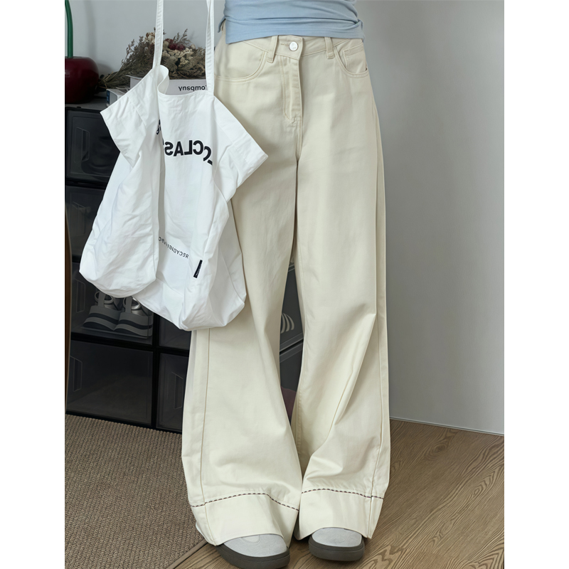 Plus-Size White Wide-Leg Jeans for Pear-Shaped Figures, Slimming Loose BF Style, Trendy 2025 Fashion Plus-Size White Wide-Leg Jeans for Pear-Shaped Figures, Slimming Loose BF Style, Trendy 2025 Fashion