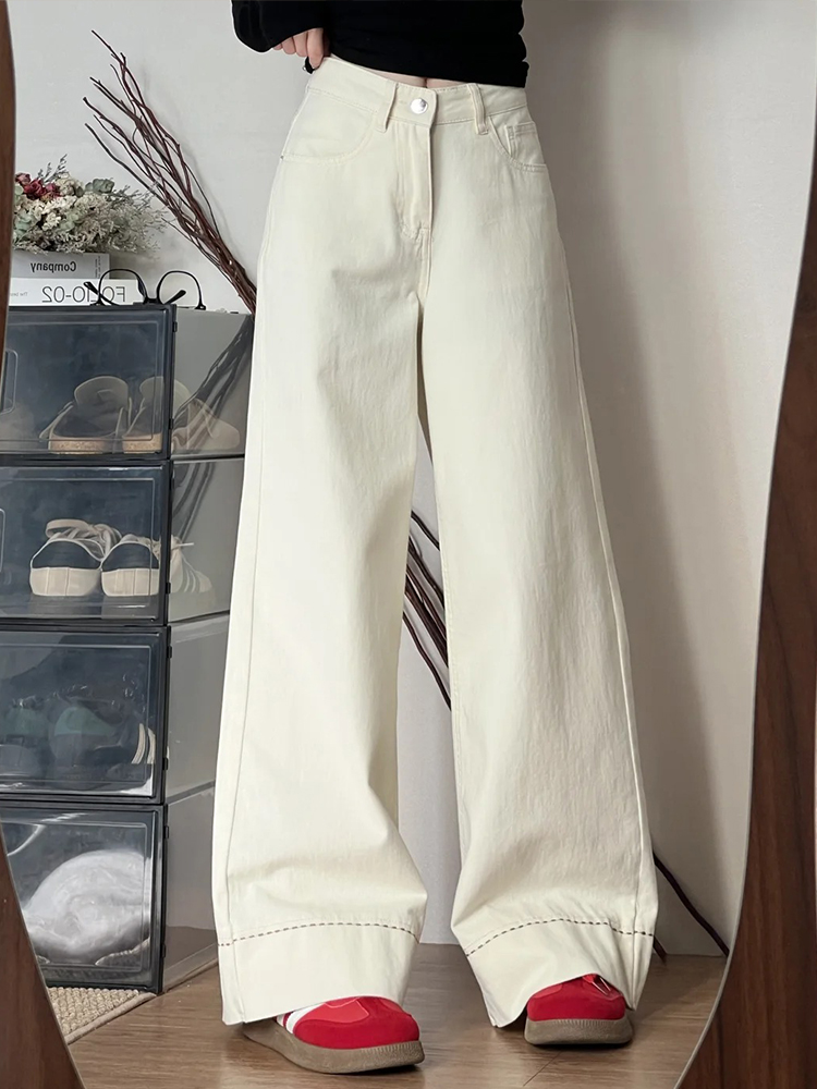 Plus-Size White Wide-Leg Jeans for Pear-Shaped Figures, Slimming Loose BF Style, Trendy 2025 Fashion Plus-Size White Wide-Leg Jeans for Pear-Shaped Figures, Slimming Loose BF Style, Trendy 2025 Fashion