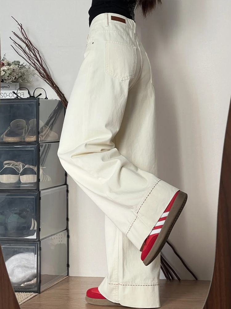 Plus-Size White Wide-Leg Jeans for Pear-Shaped Figures, Slimming Loose BF Style, Trendy 2025 Fashion Plus-Size White Wide-Leg Jeans for Pear-Shaped Figures, Slimming Loose BF Style, Trendy 2025 Fashion