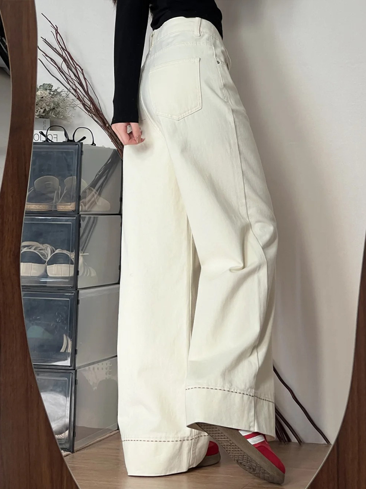 Plus-Size White Wide-Leg Jeans for Pear-Shaped Figures, Slimming Loose BF Style, Trendy 2025 Fashion Plus-Size White Wide-Leg Jeans for Pear-Shaped Figures, Slimming Loose BF Style, Trendy 2025 Fashion