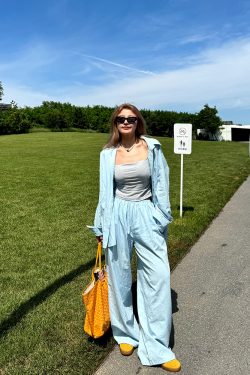 Plus Size Wide-Leg Long Pants in Lazy Blue - Minimalist French Style Casual Trousers for Commuting and Everyday Wear