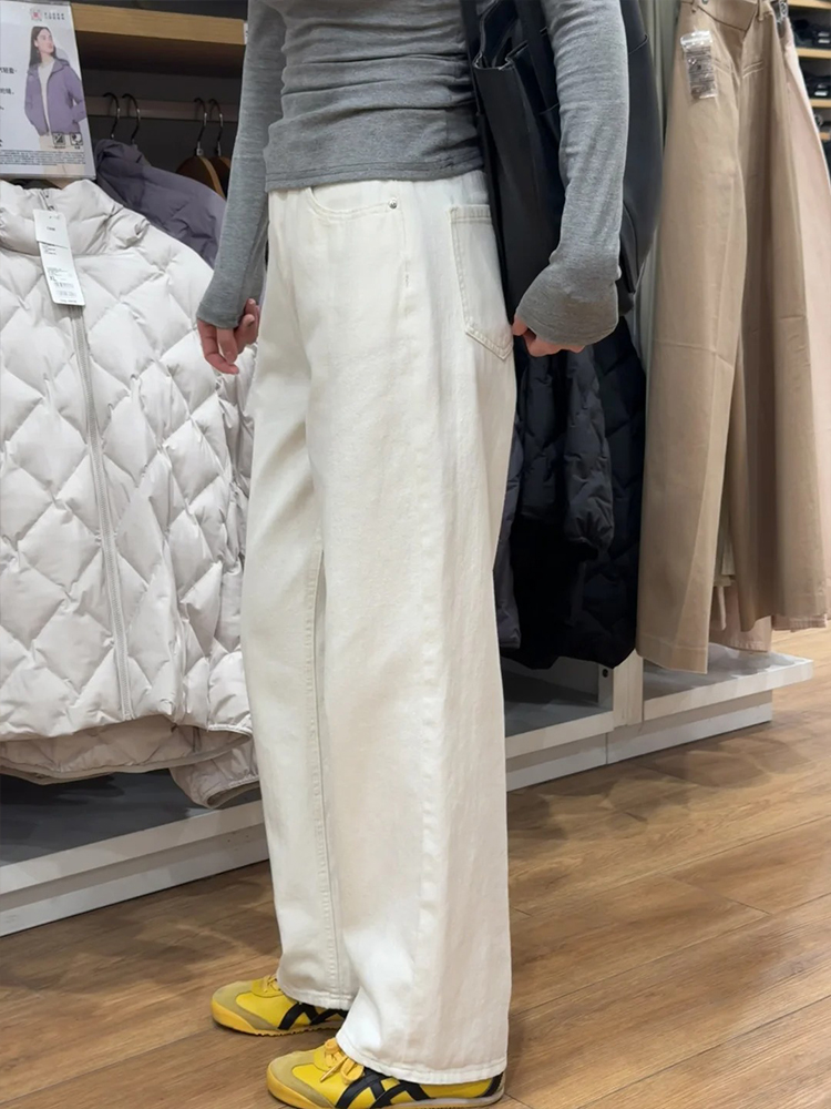 Plus Size Wide-Leg Straight-Leg Jeans for Women - White Loose Fit, Perfect for Pear-Shaped Bodies with Thick Legs and Wide Hips Plus Size Wide-Leg Straight-Leg Jeans for Women - White Loose Fit, Perfect for Pear-Shaped Bodies with Thick Legs and Wide Hips