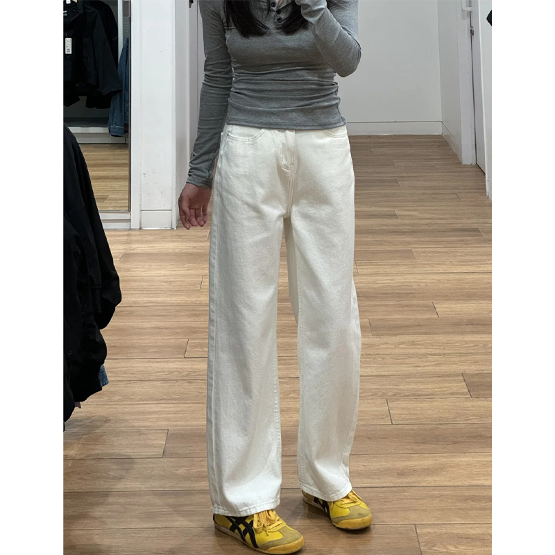 Plus Size Wide-Leg Straight-Leg Jeans for Women - White Loose Fit, Perfect for Pear-Shaped Bodies with Thick Legs and Wide Hips Plus Size Wide-Leg Straight-Leg Jeans for Women - White Loose Fit, Perfect for Pear-Shaped Bodies with Thick Legs and Wide Hips