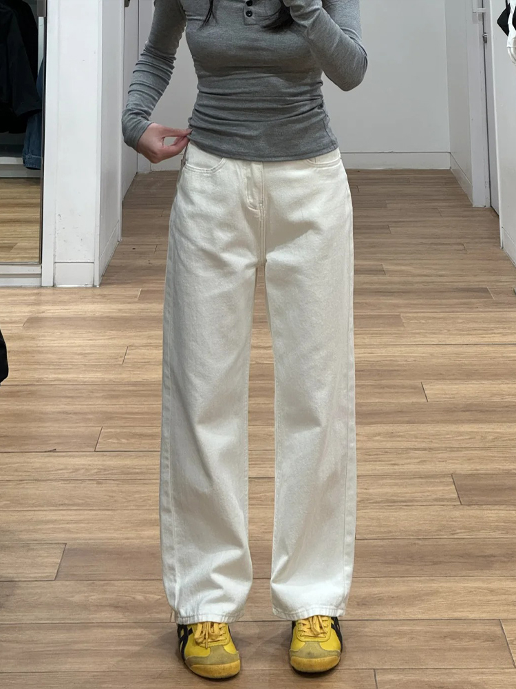 Plus Size Wide-Leg Straight-Leg Jeans for Women - White Loose Fit, Perfect for Pear-Shaped Bodies with Thick Legs and Wide Hips Plus Size Wide-Leg Straight-Leg Jeans for Women - White Loose Fit, Perfect for Pear-Shaped Bodies with Thick Legs and Wide Hips