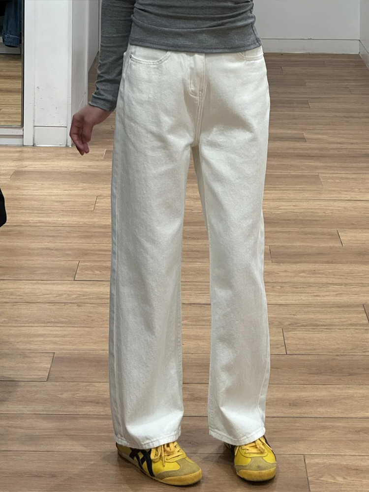 Plus Size Wide-Leg Straight-Leg Jeans for Women - White Loose Fit, Perfect for Pear-Shaped Bodies with Thick Legs and Wide Hips Plus Size Wide-Leg Straight-Leg Jeans for Women - White Loose Fit, Perfect for Pear-Shaped Bodies with Thick Legs and Wide Hips