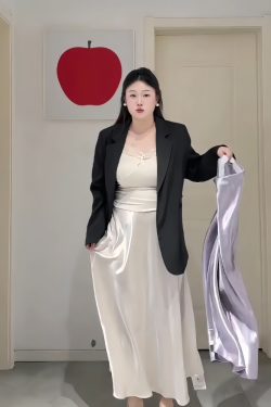 Plus-Size Women's Acetate Satin High-Waisted Midi Skirt - Versatile Solid Color for Spring 2025, Perfect for Curvy Styles