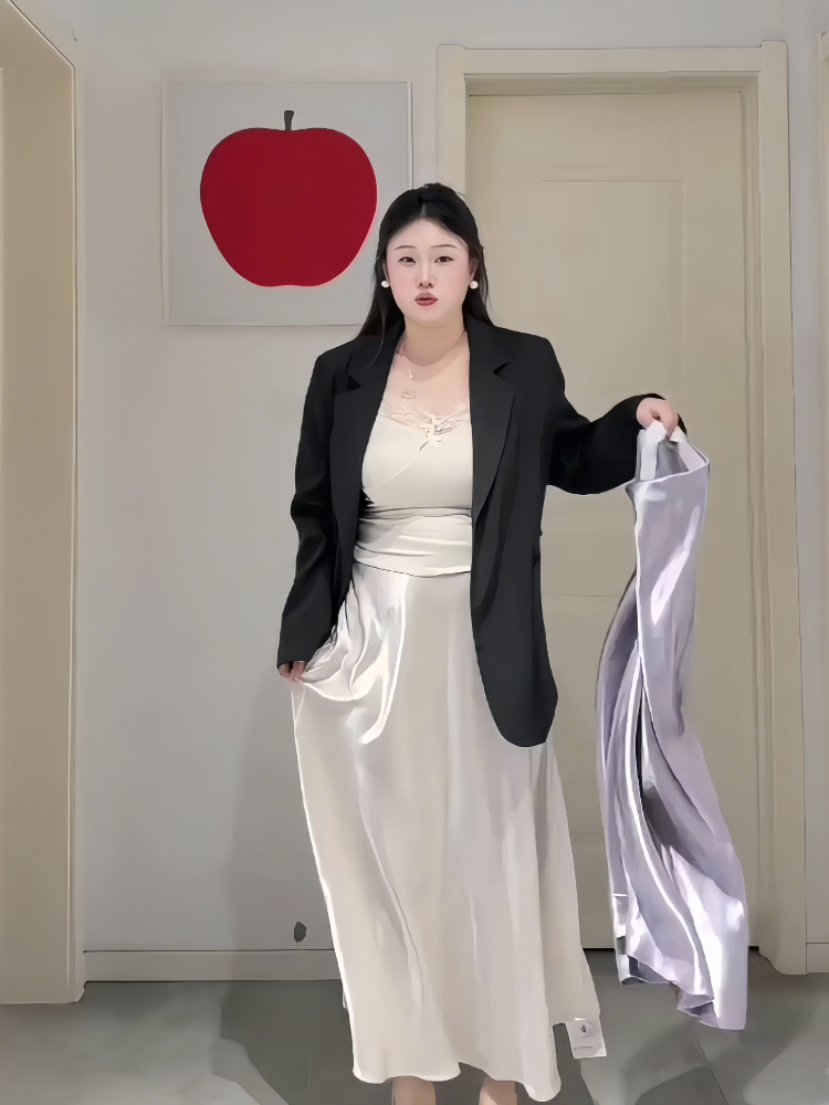 Plus-Size Women's Acetate Satin High-Waisted Midi Skirt - Versatile Solid Color for Spring 2025, Perfect for Curvy Styles Plus-Size Women's Acetate Satin High-Waisted Midi Skirt - Versatile Solid Color for Spring 2025, Perfect for Curvy Styles