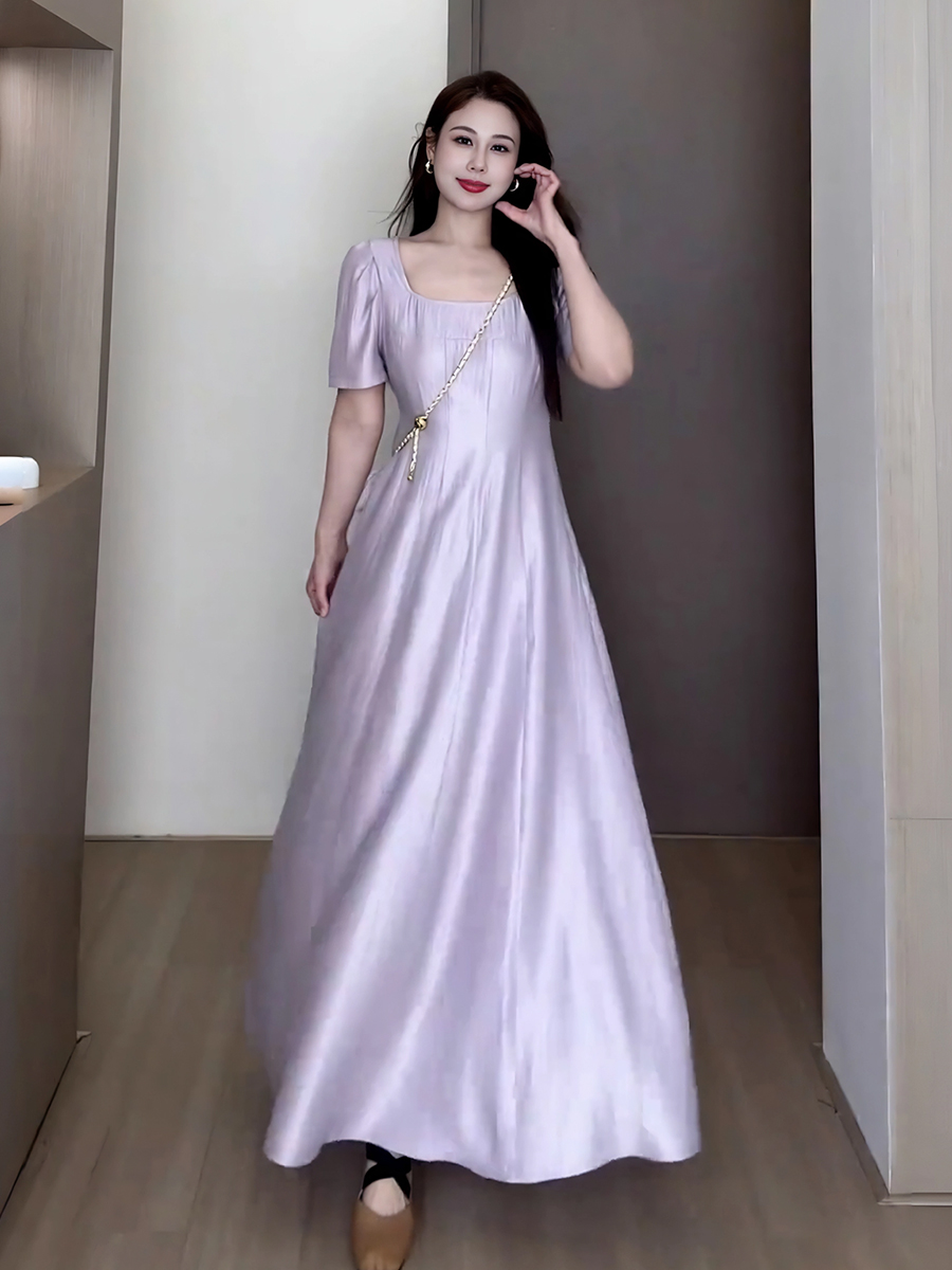 Plus-Size Women's Elegant French-Style Purple Long Dress for Summer - Unique Temperament Dress for a Flattering Fit Plus-Size Women's Elegant French-Style Purple Long Dress for Summer - Unique Temperament Dress for a Flattering Fit