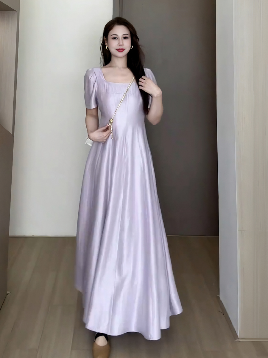 Plus-Size Women's Elegant French-Style Purple Long Dress for Summer - Unique Temperament Dress for a Flattering Fit Plus-Size Women's Elegant French-Style Purple Long Dress for Summer - Unique Temperament Dress for a Flattering Fit