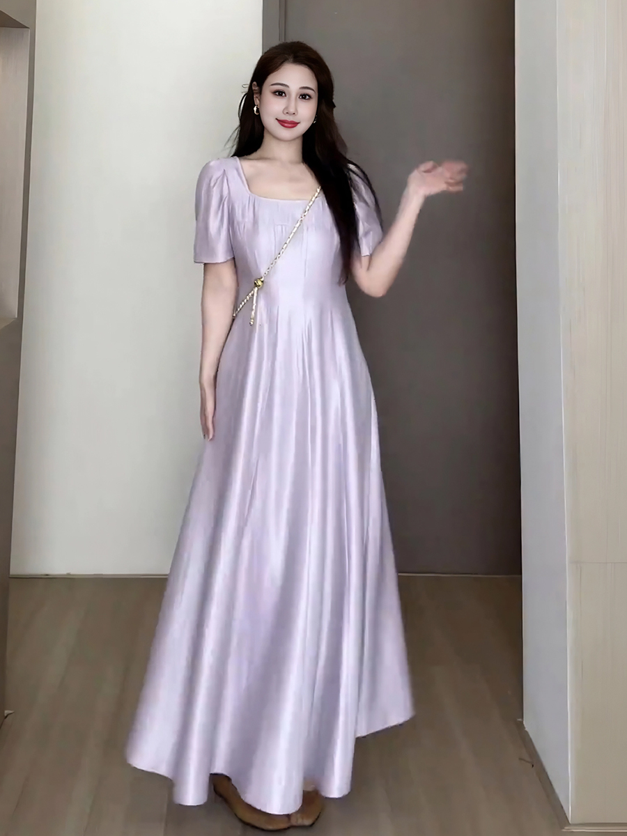 Plus-Size Women's Elegant French-Style Purple Long Dress for Summer - Unique Temperament Dress for a Flattering Fit Plus-Size Women's Elegant French-Style Purple Long Dress for Summer - Unique Temperament Dress for a Flattering Fit