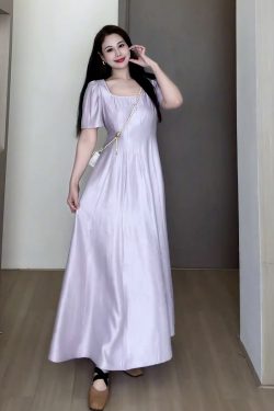 Plus-Size Women's Elegant French-Style Purple Long Dress for Summer - Unique Temperament Dress for a Flattering Fit