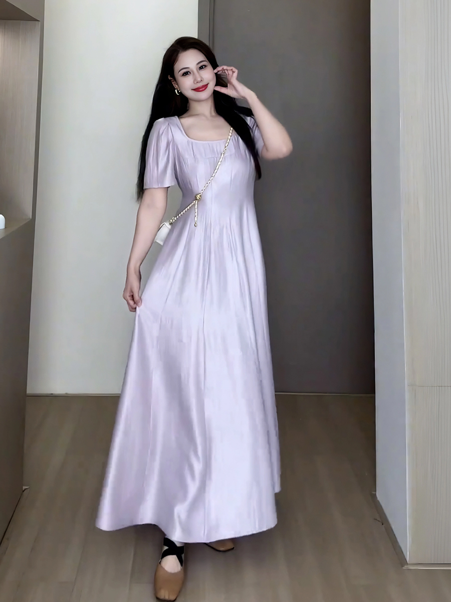 Plus-Size Women's Elegant French-Style Purple Long Dress for Summer - Unique Temperament Dress for a Flattering Fit Plus-Size Women's Elegant French-Style Purple Long Dress for Summer - Unique Temperament Dress for a Flattering Fit