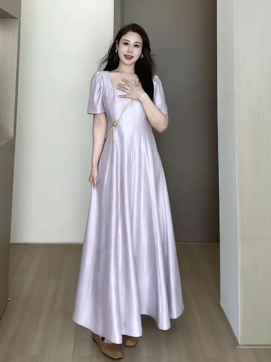 Plus-Size Women's Elegant French-Style Purple Long Dress for Summer - Unique Temperament Dress for a Flattering Fit Plus-Size Women's Elegant French-Style Purple Long Dress for Summer - Unique Temperament Dress for a Flattering Fit