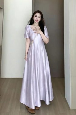 Plus-Size Women's Elegant French-Style Purple Long Dress for Summer - Unique Temperament Dress for a Flattering Fit