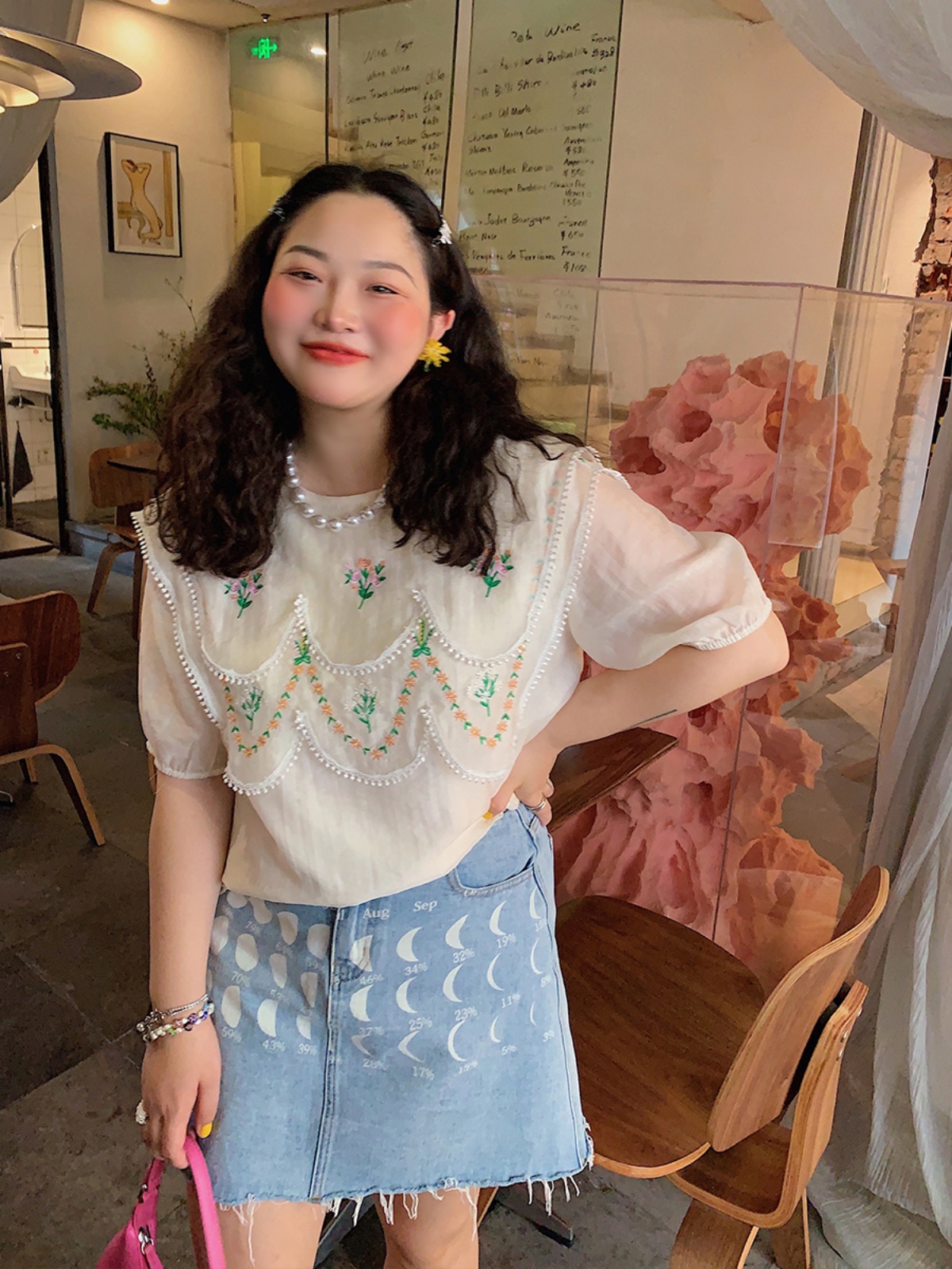 Plus-Size Women's Embroidered Tencel T-Shirt, Short Sleeve Summer Top, Unique Exquisite Design, Trendy Fashion for Curvy Styles Plus-Size Women's Embroidered Tencel T-Shirt, Short Sleeve Summer Top, Unique Exquisite Design, Trendy Fashion for Curvy Styles