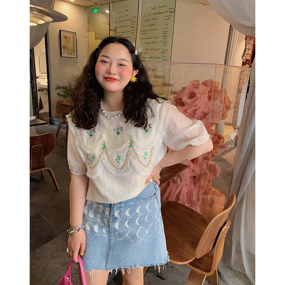 Plus-Size Women's Embroidered Tencel T-Shirt, Short Sleeve Summer Top, Unique Exquisite Design, Trendy Fashion for Curvy Styles Plus-Size Women's Embroidered Tencel T-Shirt, Short Sleeve Summer Top, Unique Exquisite Design, Trendy Fashion for Curvy Styles