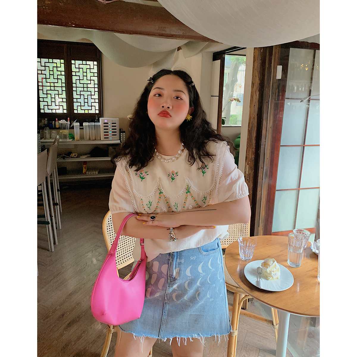 Plus-Size Women's Embroidered Tencel T-Shirt, Short Sleeve Summer Top, Unique Exquisite Design, Trendy Fashion for Curvy Styles Plus-Size Women's Embroidered Tencel T-Shirt, Short Sleeve Summer Top, Unique Exquisite Design, Trendy Fashion for Curvy Styles