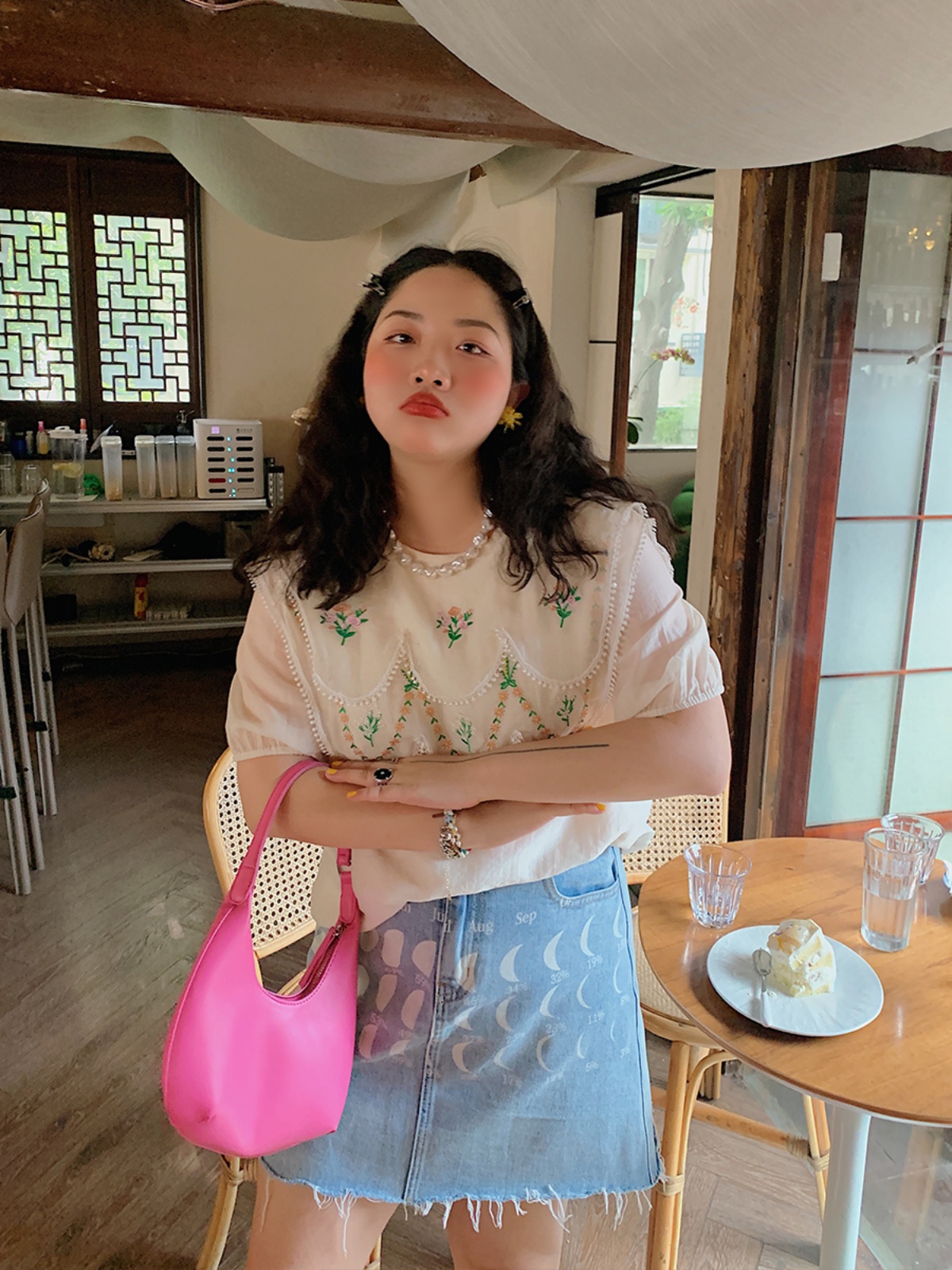 Plus-Size Women's Embroidered Tencel T-Shirt, Short Sleeve Summer Top, Unique Exquisite Design, Trendy Fashion for Curvy Styles Plus-Size Women's Embroidered Tencel T-Shirt, Short Sleeve Summer Top, Unique Exquisite Design, Trendy Fashion for Curvy Styles