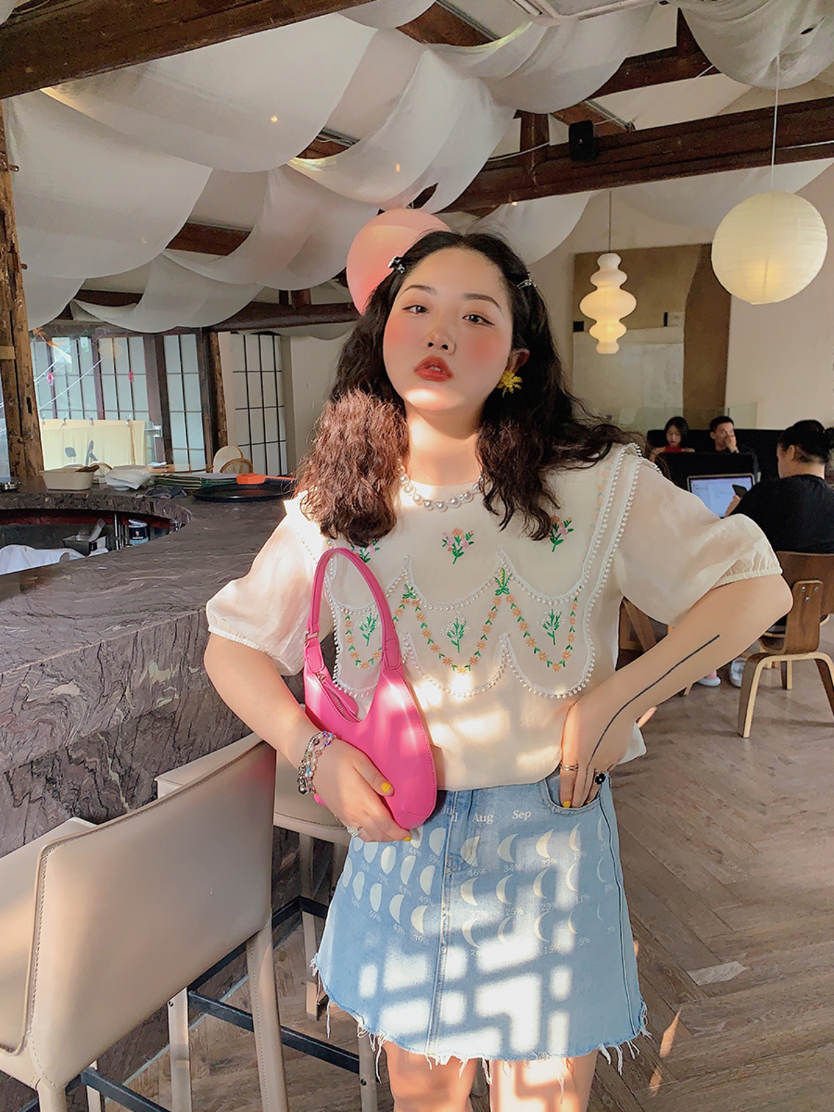 Plus-Size Women's Embroidered Tencel T-Shirt, Short Sleeve Summer Top, Unique Exquisite Design, Trendy Fashion for Curvy Styles Plus-Size Women's Embroidered Tencel T-Shirt, Short Sleeve Summer Top, Unique Exquisite Design, Trendy Fashion for Curvy Styles