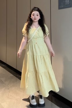 Plus-Size Women's French Polka Dot Puff Sleeve Dress, Square Neck, Waist-Cinching, Summer Fashion for Curvy Figures, Youthful Style