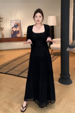 Plus-Size Women's French-Style Pleated Camisole Dress with Long Sleeve Cardigan Set - Summer Cover-Up for Curvy Fashion