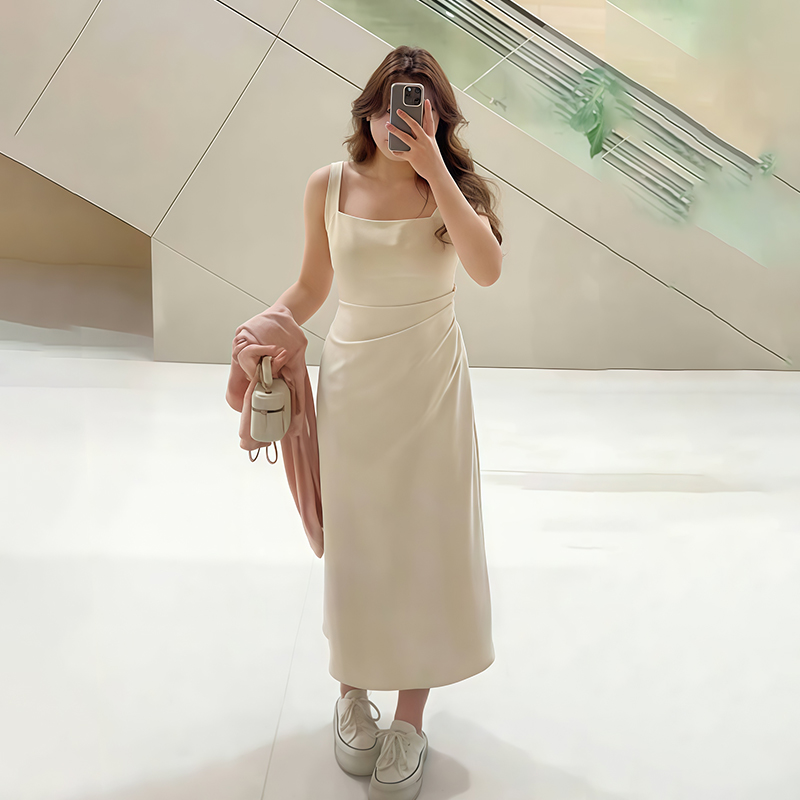 Plus-Size Women's French-Style Pleated Waist Camisole Dress & Cover-Up Set - Slimming Summer Fashionable Two-Piece for Curvy Style Plus-Size Women's French-Style Pleated Waist Camisole Dress & Cover-Up Set - Slimming Summer Fashionable Two-Piece for Curvy Style