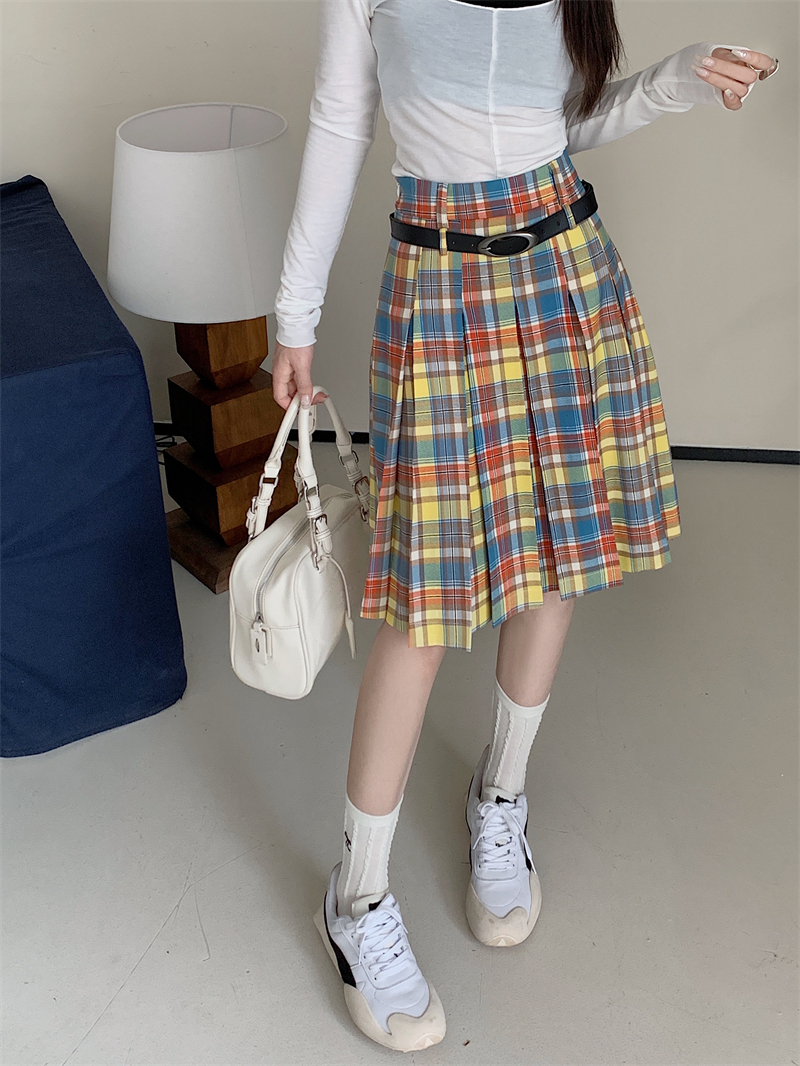 Plus Size Women's High-Waisted A-Line Colorful Plaid Pleated Skirt - Retro Checkered Mid-Length Style Plus Size Women's High-Waisted A-Line Colorful Plaid Pleated Skirt - Retro Checkered Mid-Length Style