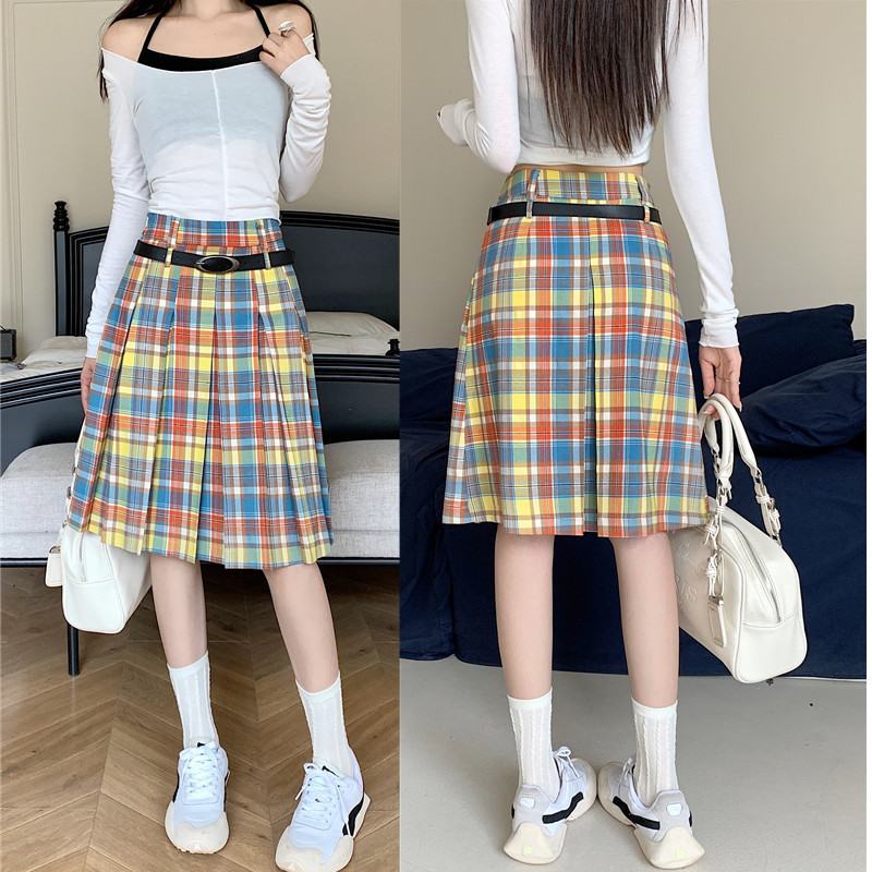 Plus Size Women's High-Waisted A-Line Colorful Plaid Pleated Skirt - Retro Checkered Mid-Length Style Plus Size Women's High-Waisted A-Line Colorful Plaid Pleated Skirt - Retro Checkered Mid-Length Style