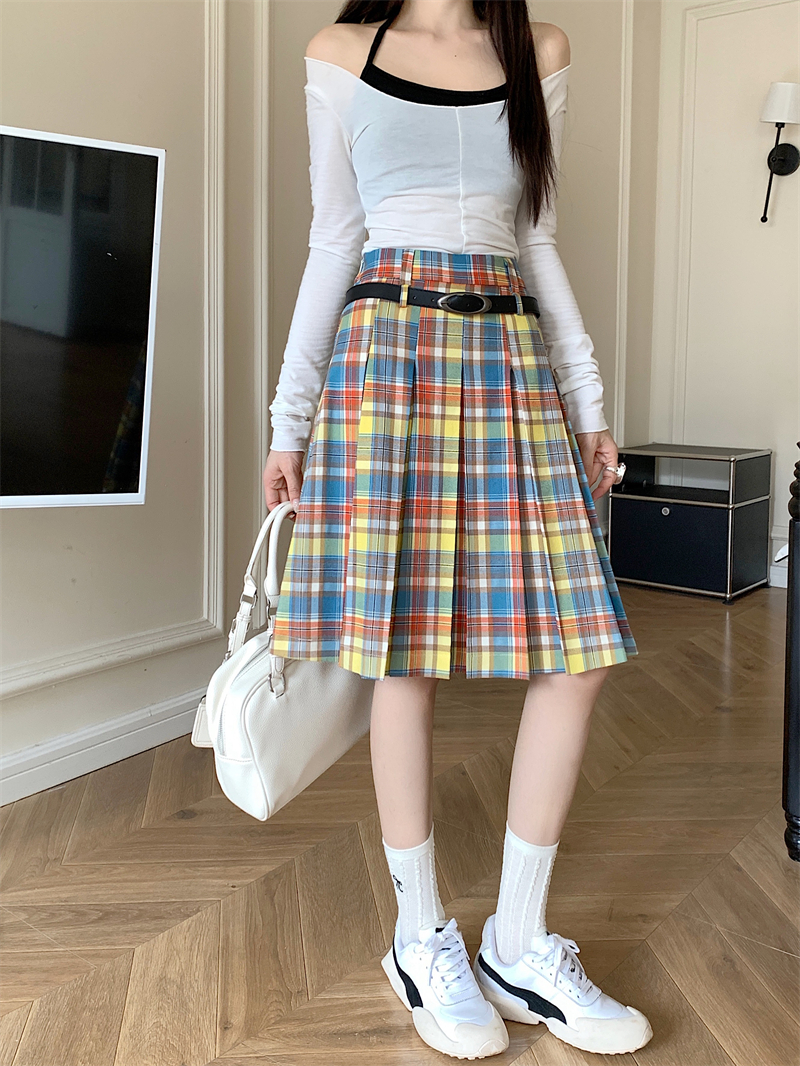 Plus Size Women's High-Waisted A-Line Colorful Plaid Pleated Skirt - Retro Checkered Mid-Length Style Plus Size Women's High-Waisted A-Line Colorful Plaid Pleated Skirt - Retro Checkered Mid-Length Style