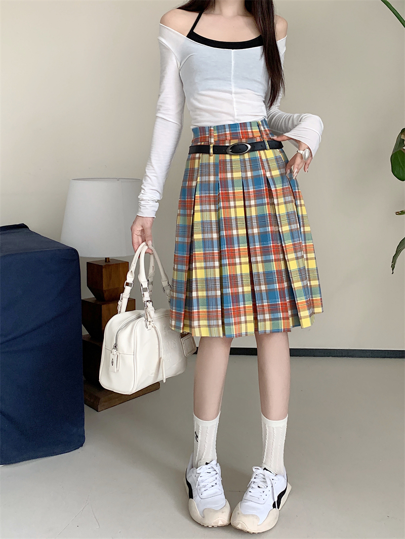 Plus Size Women's High-Waisted A-Line Colorful Plaid Pleated Skirt - Retro Checkered Mid-Length Style Plus Size Women's High-Waisted A-Line Colorful Plaid Pleated Skirt - Retro Checkered Mid-Length Style