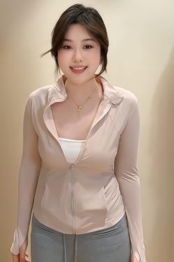 Plus-Size Women's Hooded Yoga Jacket, Stand-Collar Sun Protection, Slim Fit Summer Style 2025 for Curvy Women