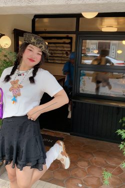 Plus Size Women's Little Bear Short Sleeve T-Shirt - 2025 New White Base Layer Top, Casual Korean Style Fashion