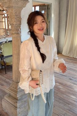 Plus Size Women's Long Sleeve Button-Up Shirt, High-End Embroidered Chinese Style, Flattering Curvy Fit, Elegant Temperament Top