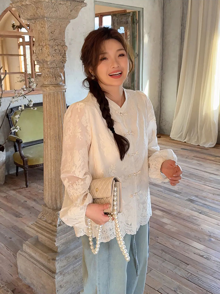 Plus Size Women's Long Sleeve Button-Up Shirt, High-End Embroidered Chinese Style, Flattering Curvy Fit, Elegant Temperament Top Plus Size Women's Long Sleeve Button-Up Shirt, High-End Embroidered Chinese Style, Flattering Curvy Fit, Elegant Temperament Top