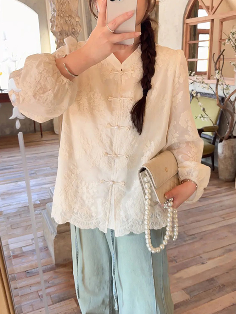 Plus Size Women's Long Sleeve Button-Up Shirt, High-End Embroidered Chinese Style, Flattering Curvy Fit, Elegant Temperament Top Plus Size Women's Long Sleeve Button-Up Shirt, High-End Embroidered Chinese Style, Flattering Curvy Fit, Elegant Temperament Top